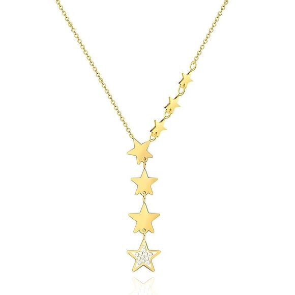 18K Gold Plated Women's Cascading Stars Necklace Cubic Zirconia Accent - Picture 1 of 10
